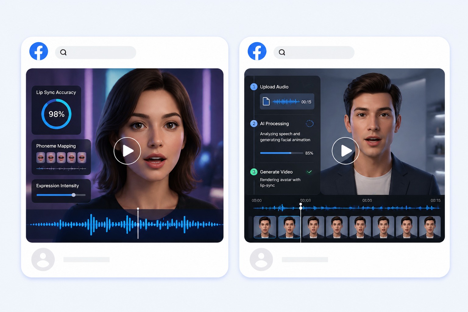 Virtual spokesperson synced to recorded audio