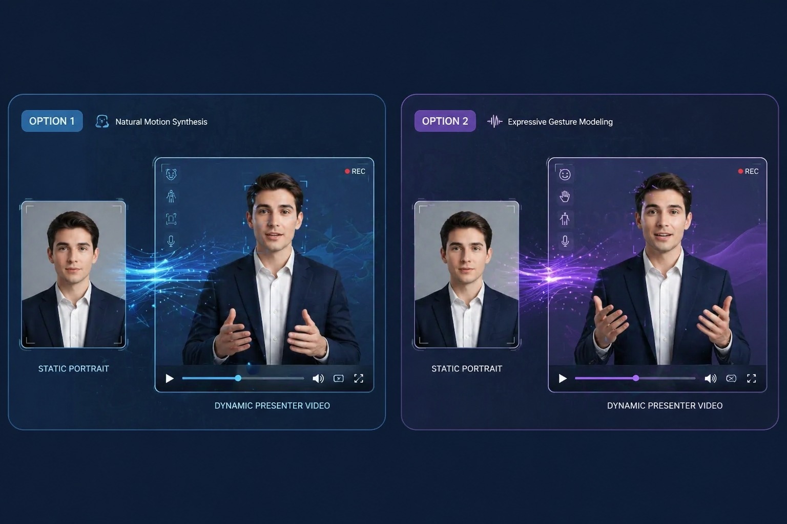 Portrait transformed into a presenter-style video